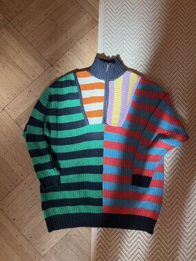 Staud Hampton Multicolor Stripe Half Zip Sweater S